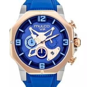 Reloj Mulco esfera azul con toques dorados y azules flojos y exterior con correa del mismo color de resina.