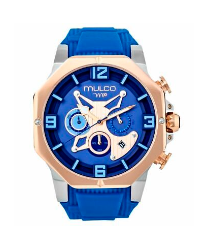 Reloj Mulco esfera azul con toques dorados y azules flojos y exterior con correa del mismo color de resina.