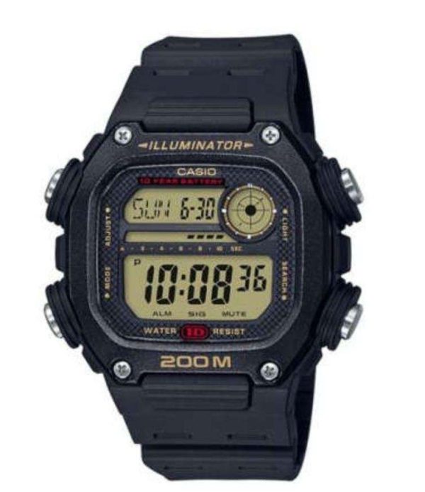 Reloj para hombre digital Casio Collection Negro/Dor. DW-291H-9AVEF -200 mts-Correa resina