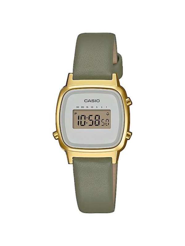 Reloj digital Mujer Casio Vintage LA670WEFL-3EF Caja resina dorada-Correa piel Verde