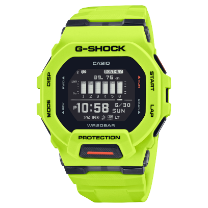 Reloj Casio G-Shock esfera negra digital y exterior amarillo.