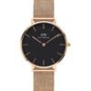 Reloj de mujer Daniel Wellington Petite Melrose Black DW00100161 Caja Rosada de 32 mm-Malla ac.rosado