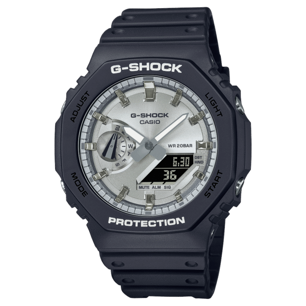 Reloj Casio G-Shock esfera en color plata GA-2100SB-1AER SERIE CLASSIC y exterior en negro.