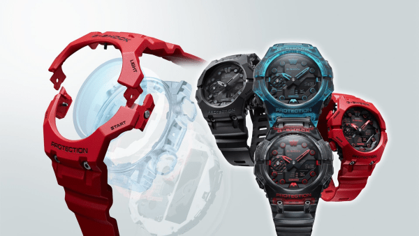 Reloj Casio G-Shock en diferentes colores de exteriores y con toques en otros colores.