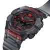 Reloj Casio G-Shock esfera negra y exterior transparente con toques rojos en ambas partes.