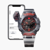 Reloj Casio G-Shock esfera negra y exterior transparente con toques rojos en ambas partes.
