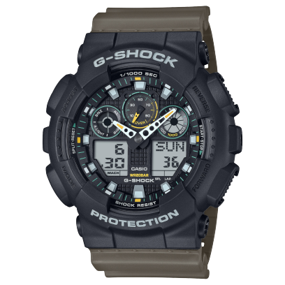 Reloj Casio G-Shock GA-100TU-1A3ER esfera negra y exterior beige.