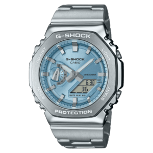 Reloj Casio G-Shock esfera azul claro y exterior acero.