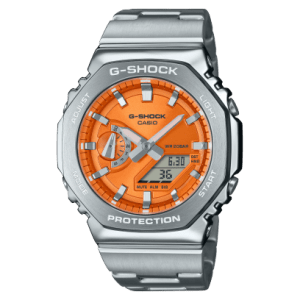 Reloj Casio G-Shock esfera naranja y exterior acero.