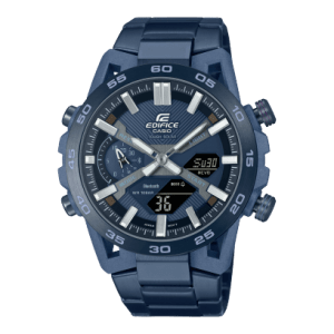 Reloj Edifice con bisel de acero inoxidable azul marino.