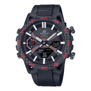 Reloj Edifice con bisel de acero y carbono negro.