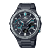 Reloj Edifice con bisel de acero inoxidable chapado en negro con toques azules.