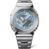 Reloj Casio G-Shock esfera azul claro y exterior acero.
