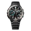 Reloj Edifice con bisel de acero inoxidable chapado en negro con toques azules.
