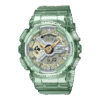 Reloj Casio G-Shock esfera dorada y exterior verde transparente.