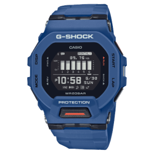 Reloj Casio G-Shock esfera negra y exterior azul.