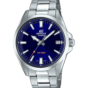 Reloj Edifice con esfera de color azul oscuro y exterior de acero en color plata.