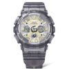 Reloj Casio G-Shock esfera dorada y exterior gris transparente.