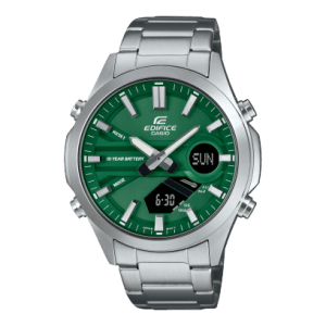 Reloj Edifice con esfera de color verde y exterior de acero en color plata.