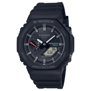 Reloj Casio G-Shock esfera negra con toques azul y rojo y exterior del mismo color.