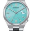 Reloj Citizen con esfera de color azul turquesa y exterior de acero en color plata.