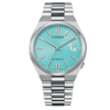 Reloj Citizen con esfera de color azul turquesa y exterior de acero en color plata.