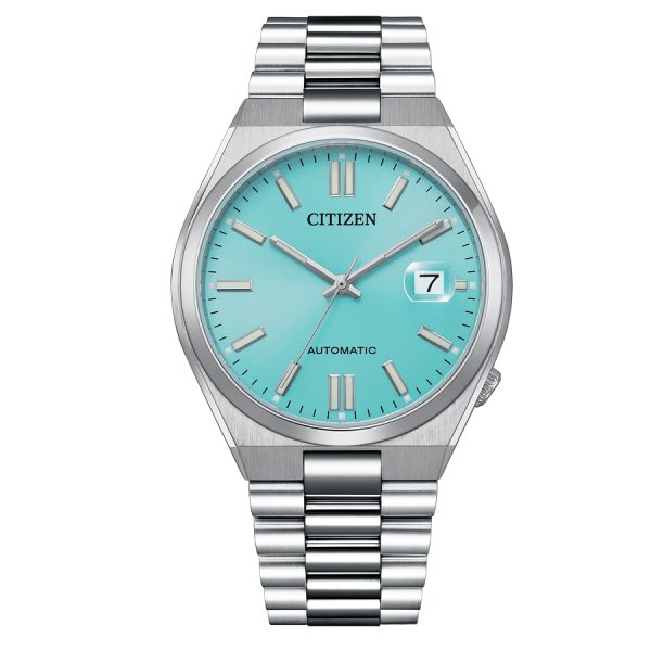 Reloj Citizen con esfera de color azul turquesa y exterior de acero en color plata.