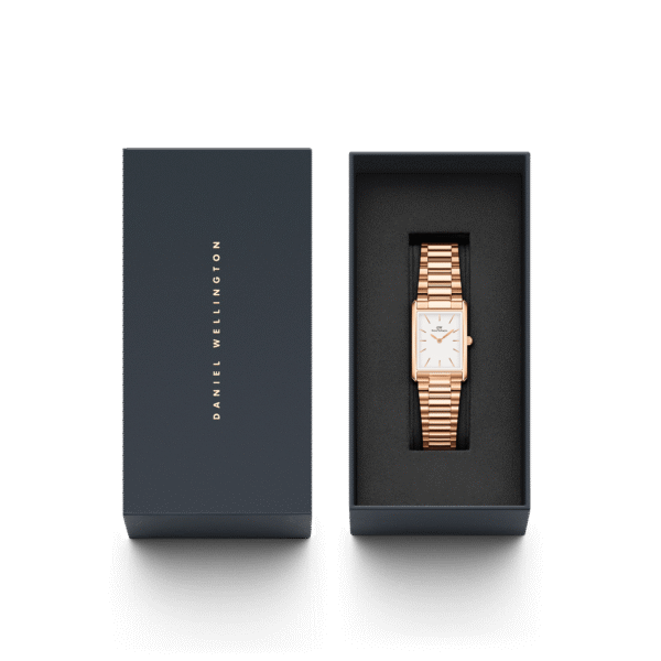 Reloj Daniel Wellington esfera en oro rosa y en blanco y exterior oro rosado.