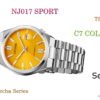 Reloj Citizen esfera naranja con toques plateados y con correa plateada de acero.