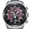 Reloj Citizen con esfera de color rosa superficie lunar y toques en negro y exterior de acero en color plata.