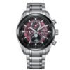 Reloj Citizen con esfera de color rosa superficie lunar y toques en negro y exterior de acero en color plata.