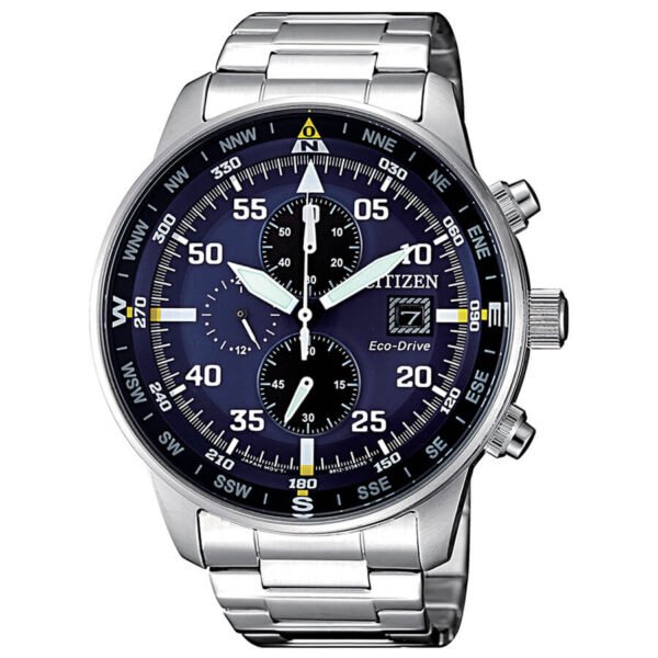 Reloj Citizen con esfera de color azul y exterior de acero en color plateado.