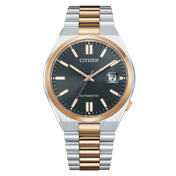 Reloj Citizen con esfera de color negra y exterior de acero en color plateado y dorado.