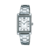 Reloj Casio Collection esfera blanca y exterior con correa plateada de acero inoxidable.