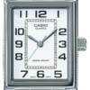 Reloj Casio Collection esfera blanca y exterior con correa plateada de acero inoxidable.