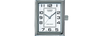 Reloj Casio Collection esfera blanca y exterior con correa plateada de acero inoxidable.