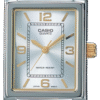 Reloj Casio Collection esfera blanca con toques dorados y exterior con correa plateada con toques dorados de acero inoxidable.