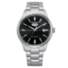 Reloj Citizen con esfera de color negro y exterior de acero en color plata.