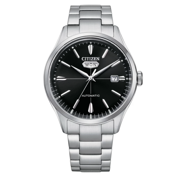 Reloj Citizen con esfera de color negro y exterior de acero en color plata.