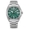 Reloj Citizen con esfera de color verde con toques en blanco y exterior de acero en color plata.