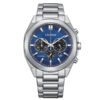 Reloj Citizen con esfera de color azul oscuro y exterior de acero en color plata.