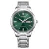 Reloj Citizen con esfera de color verde con toques en blanco y exterior de acero en color plata.
