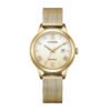 Primer plano del Citizen EW2623-70P, reloj femenino con acabado en oro rosa y esfera dorada en tono champán.