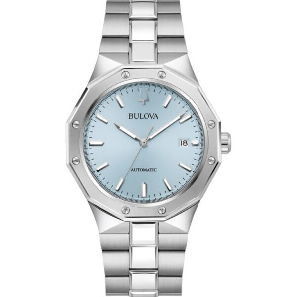 Vista frontal del Bulova 96B462 Reloj Bulova 96B462 frontal con brazalete de acero.