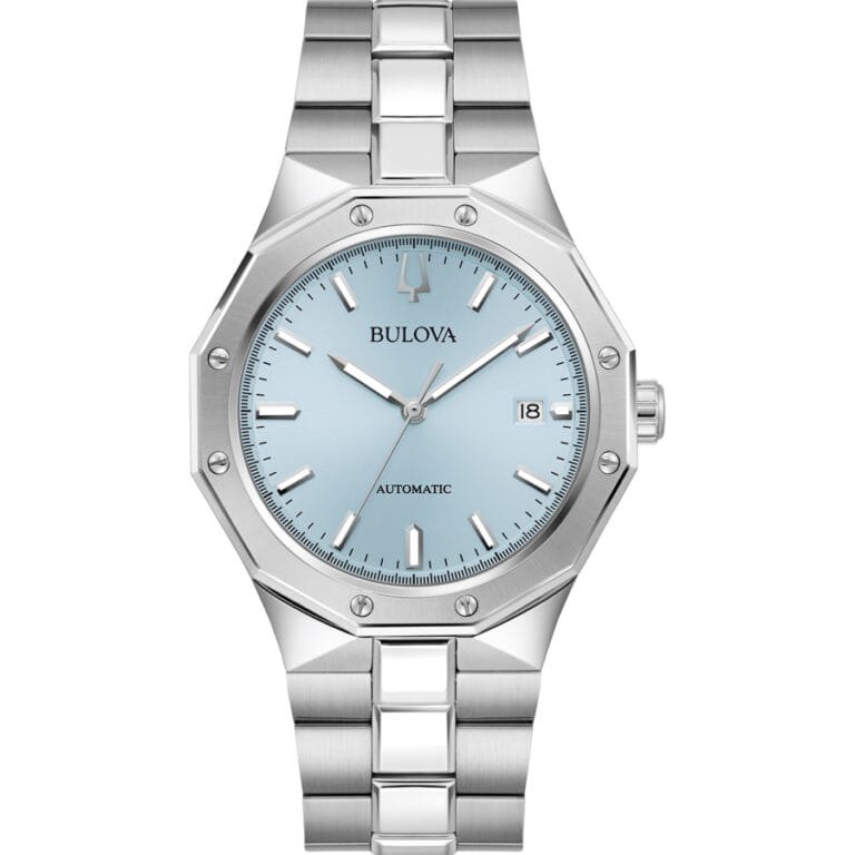 Reloj Bulova 96B462 frontal con brazalete de acero.