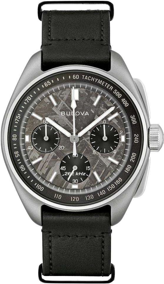 Esfera de meteorito del Bulova 96A312 con textura natural.
