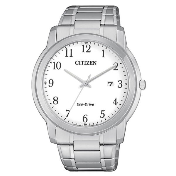 Citizen AW1211-80A – Vista principal Reloj Citizen AW1211-80A con esfera blanca y correa de acero inoxidable