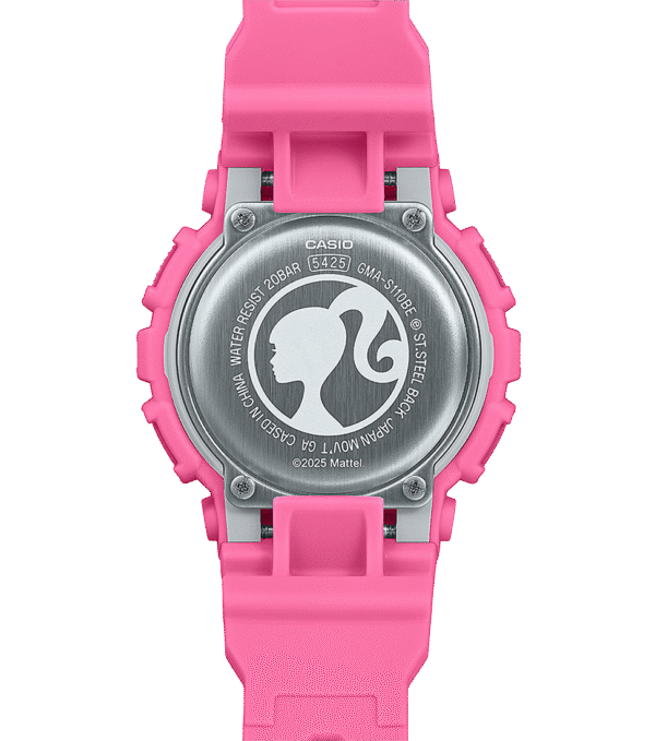 Detalle de la correa rosa y el cierre del G-SHOCK Barbie GMA-S110BE-4AER.
