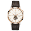 Reloj Bulova 97A136 con esfera abierta y acabado dorado.