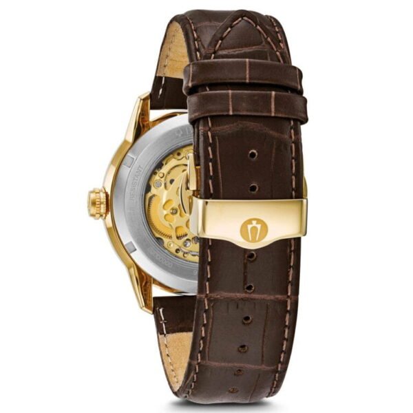 Bulova 97A138 automático Parte trasera del Bulova 97A138 con mecanismo automático visible.